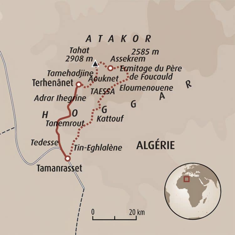 Carte de la randonnée de l'Atakor à la Taessa