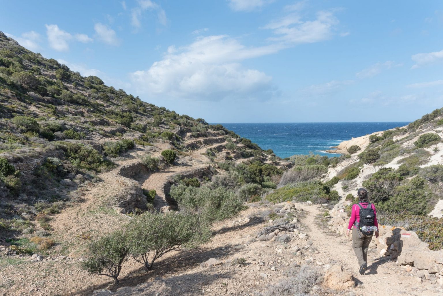 marcher à Kimolos entre les oliviers