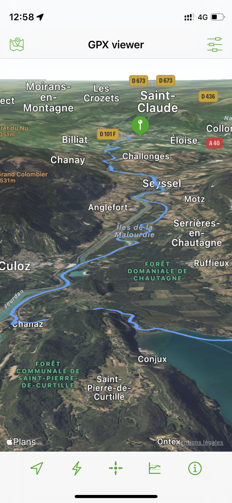 Carte satellite avec trace et relief sur GPX viewer