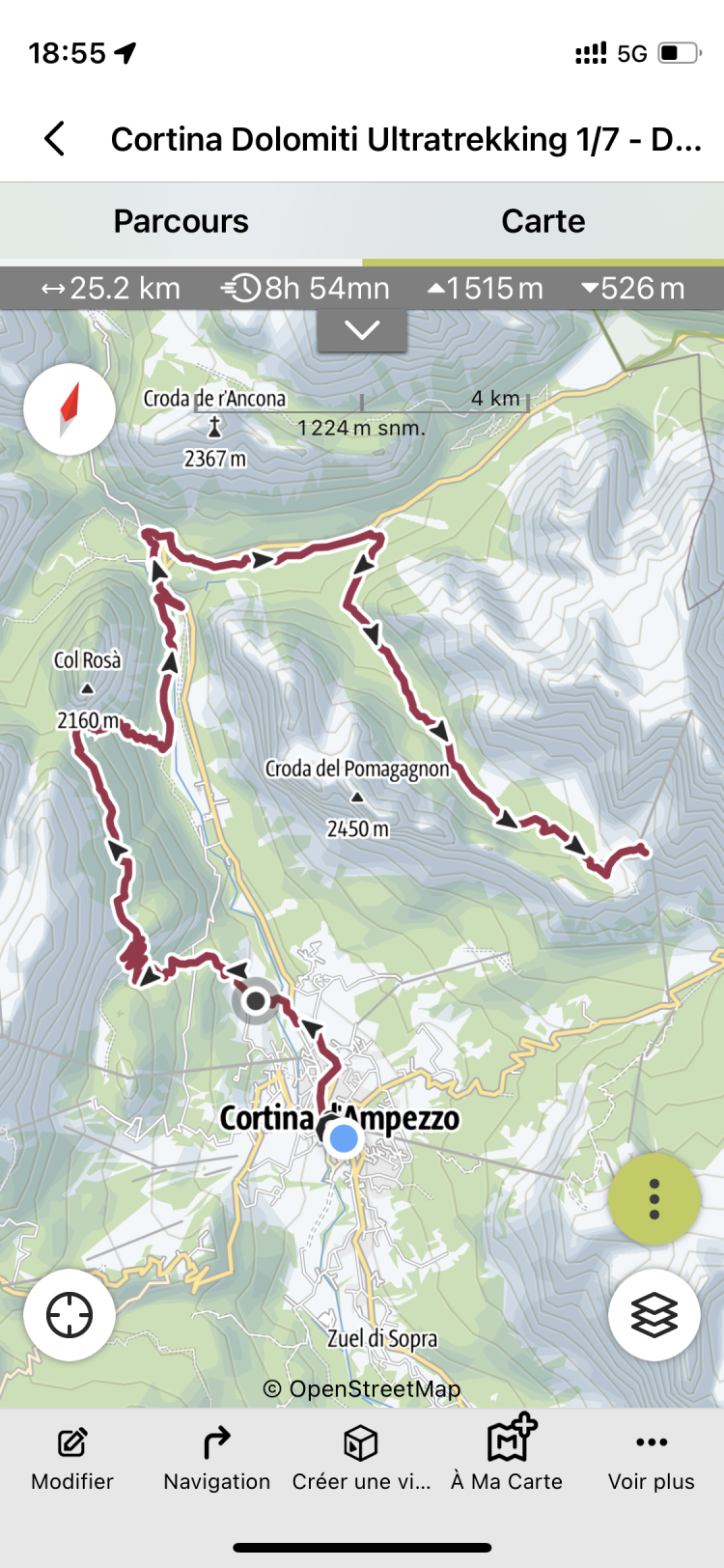 Carte OSM avec trace GPX importée sur Outdoor Active