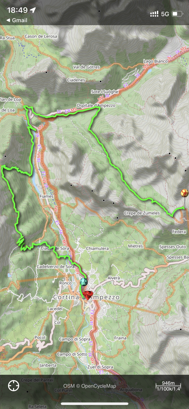 Carte OSM avec trace GPX importée sur iPhiGénie