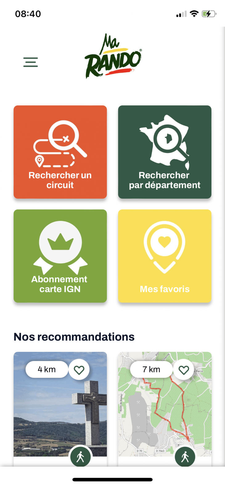 Accueil de l'Application MaRando®