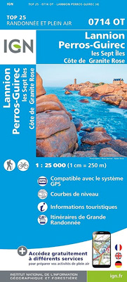 Carte IGN Top 25 Lannion - Perros-Guirec - Les Sept Iles - Côte De Granit Rose 